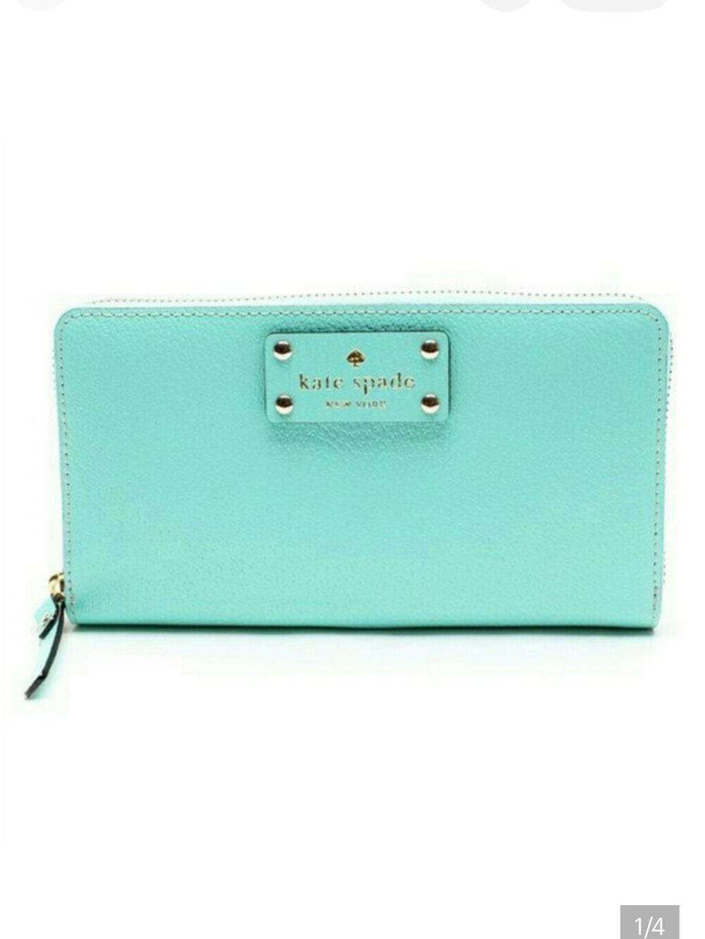 kate spade light blue/Leather Wallet with Gold Logo. Interior extremely clean